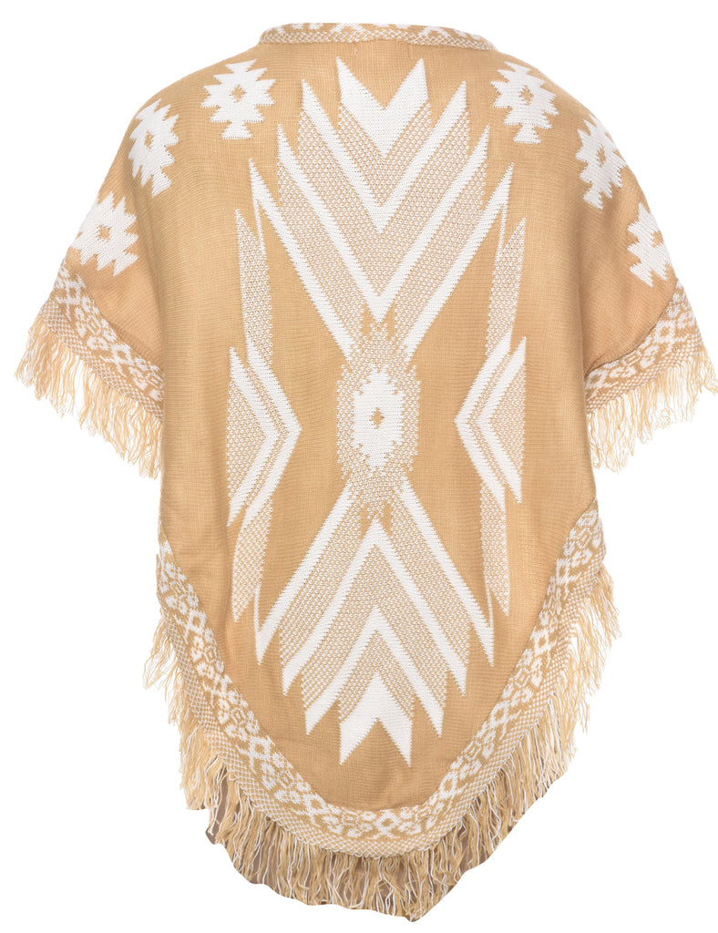 Aztec Print Fringed Poncho - L