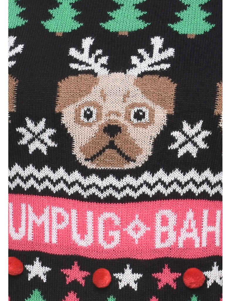 Bah Hum Pug Design Christmas Jumper - S