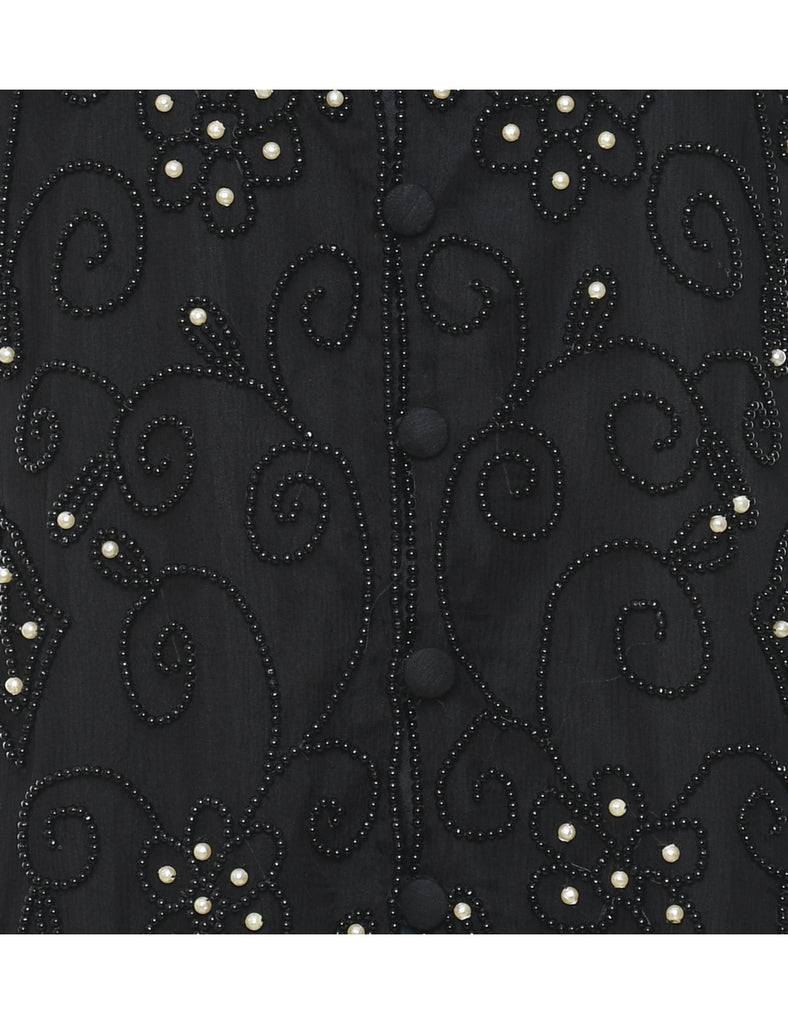 Beaded Black 1990s Waistcoat - L