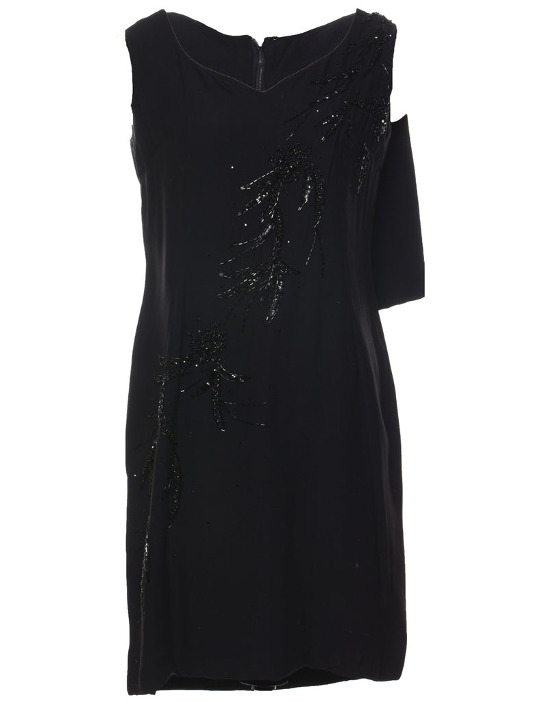 Beaded Black Classic Dress - M