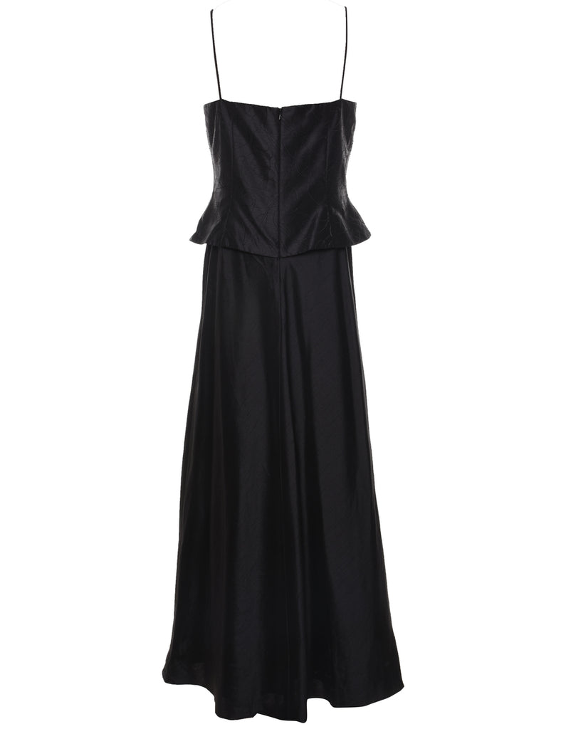 Beaded Black Peplum Waist Maxi Dress - L