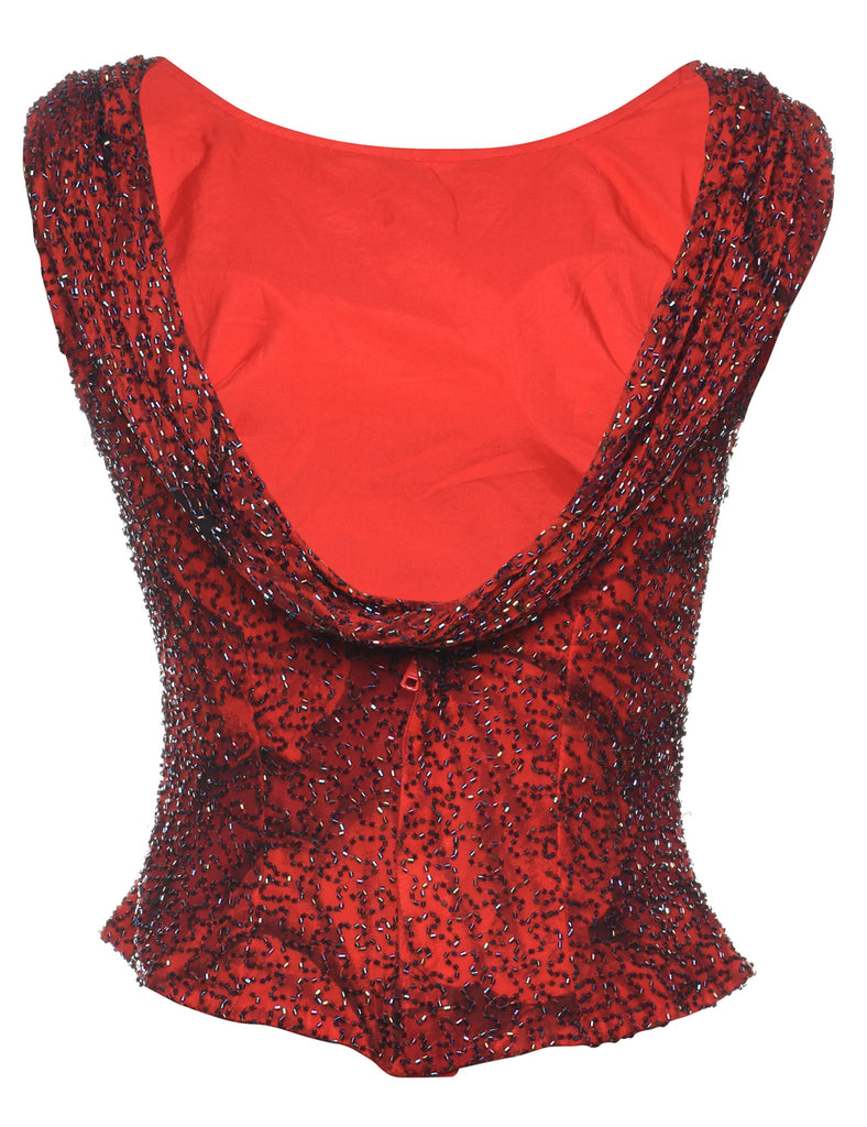 Beaded Black & Red 1990s Evening Top - M