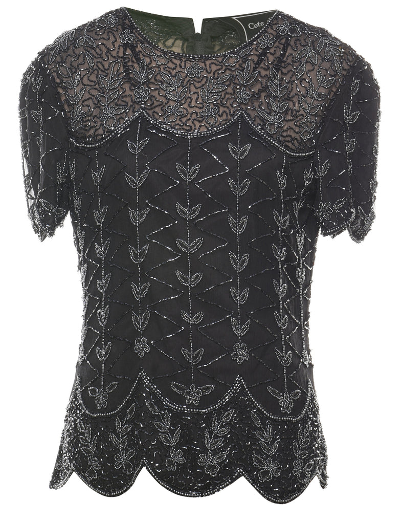 Beaded Black & Silver Evening Top - M