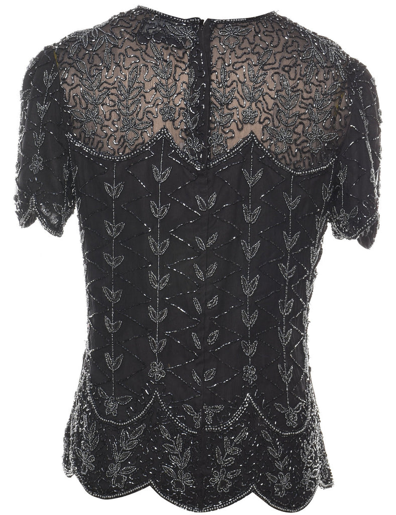 Beaded Black & Silver Evening Top - M