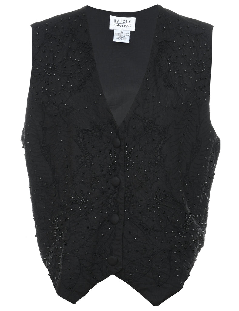 Beaded Black Waistcoat - L