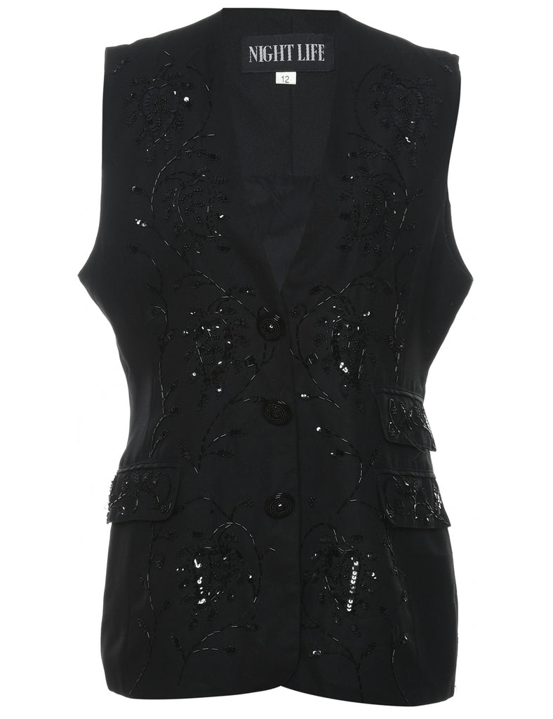 Beaded Black Waistcoat - L