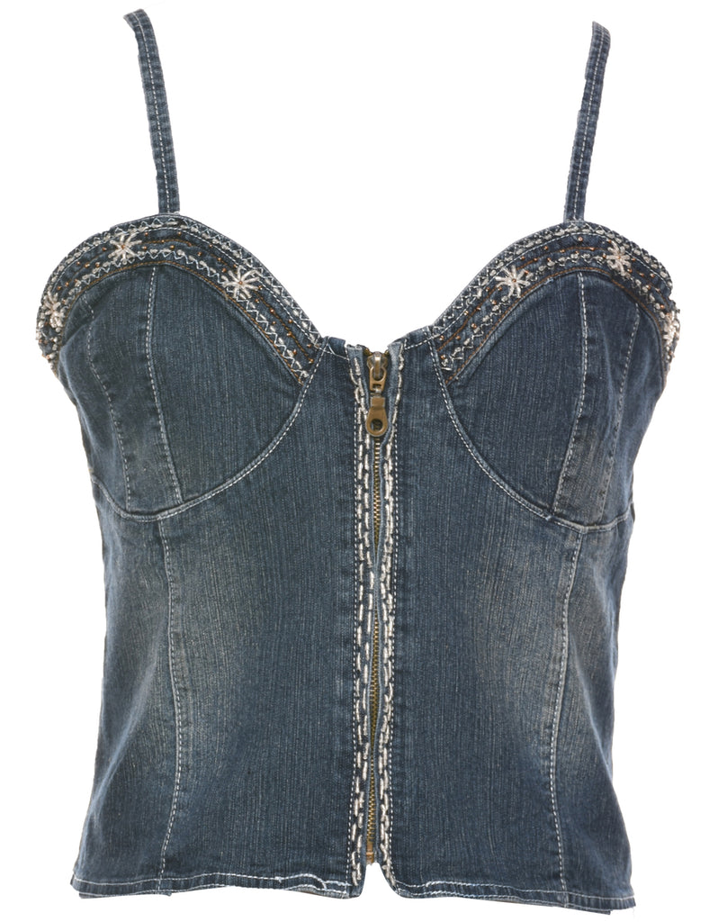 Beaded Denim Top - L