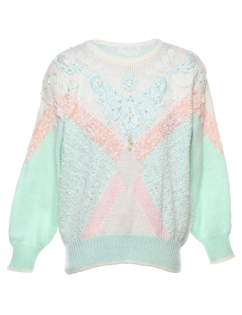 Beaded Floral Knit Jumper - L