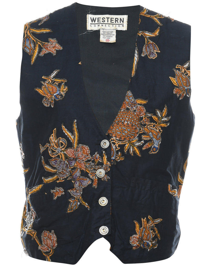 Beaded Floral Print Waistcoat - M