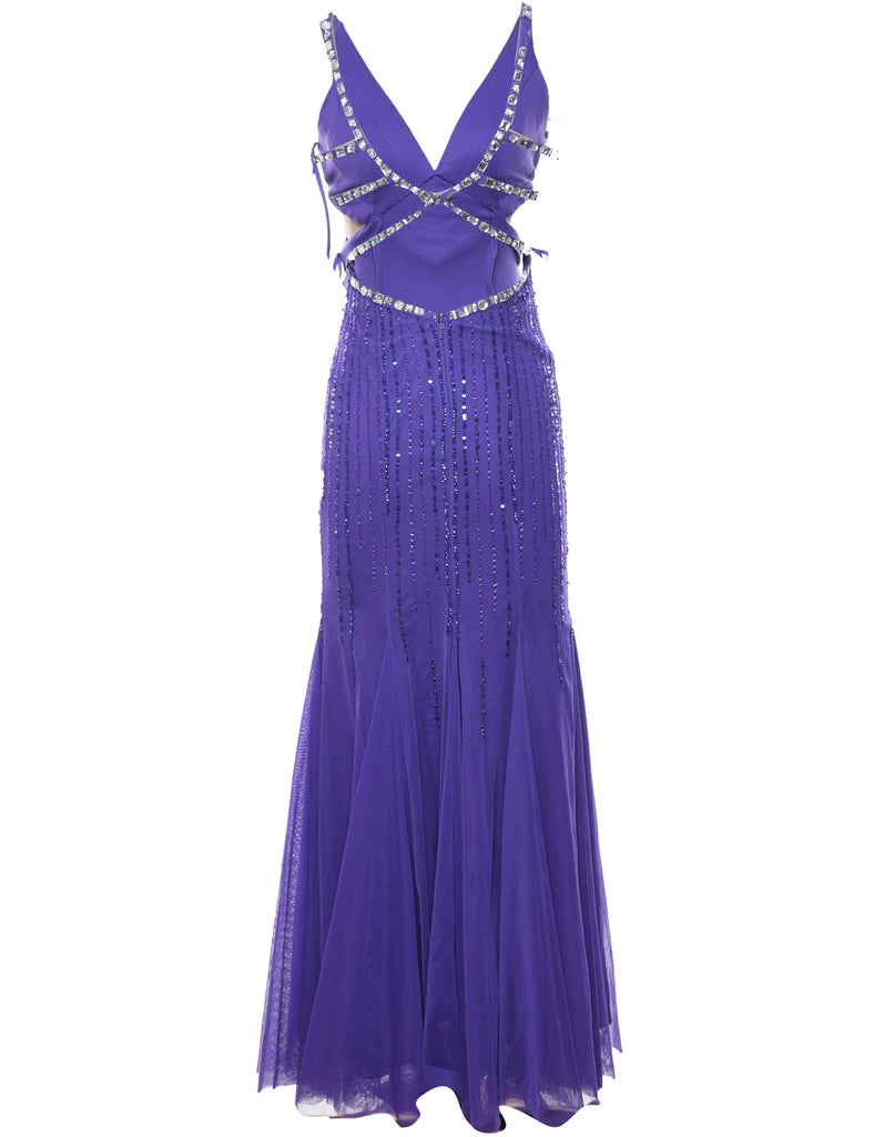 Beaded Purple Backless Cut-Out Sparkly Evening Dress - XS