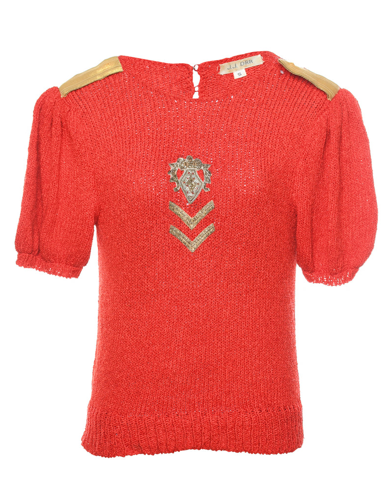 Beaded Red Puff Sleeve Jumper - S