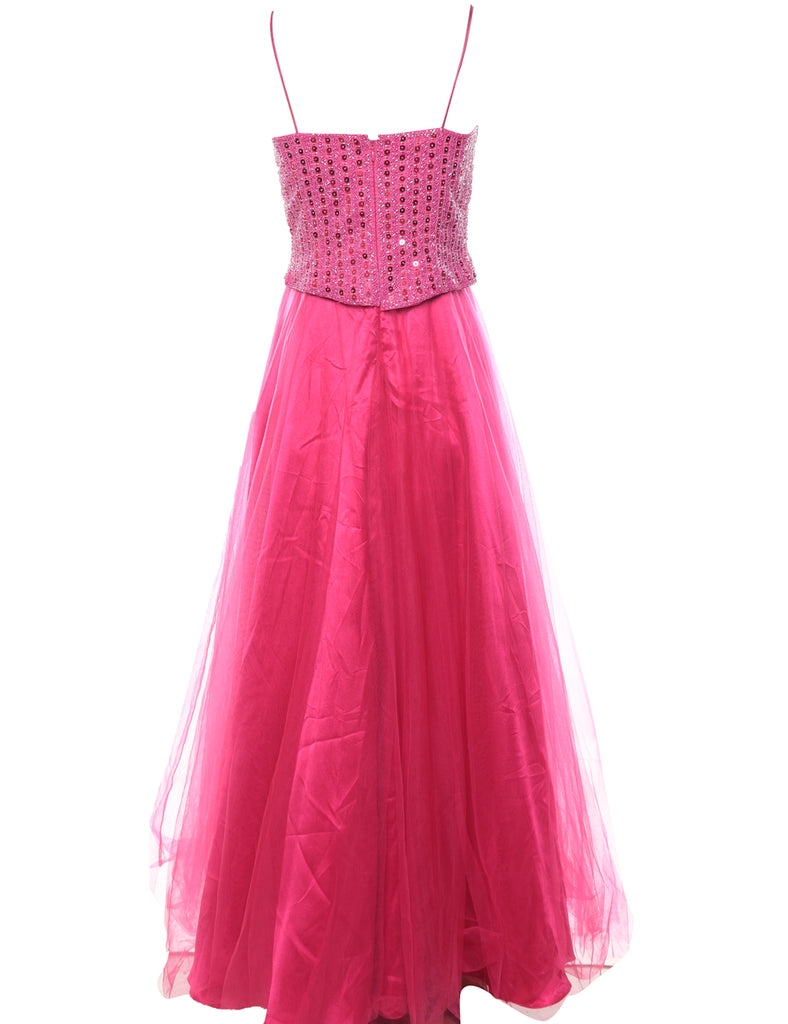 Beaded & Sequined Pink Y2K Prom Style Evening Dress - M