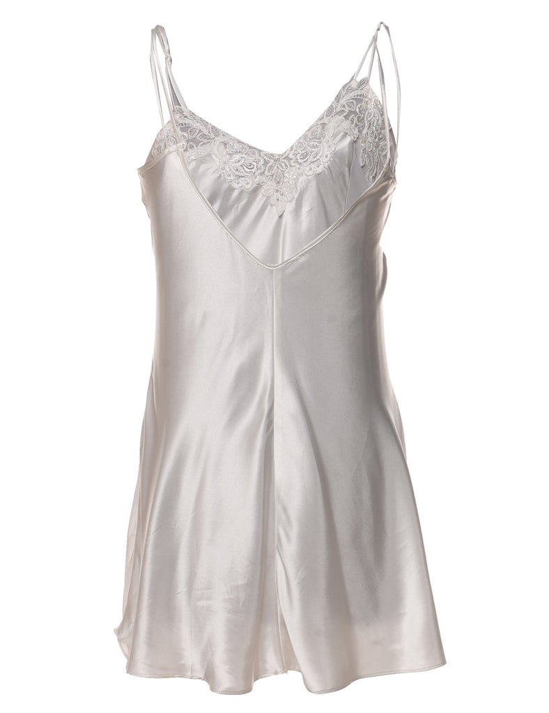 Beaded White Strappy Slip Dress - S