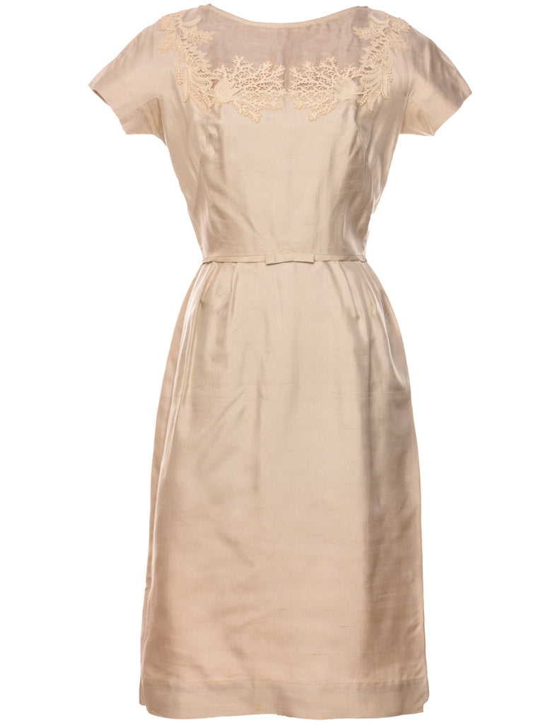 Beige Metallic 1950s Dress - M