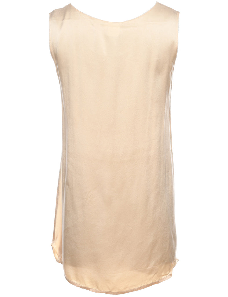 Beige Sleeveless Silk Top - S