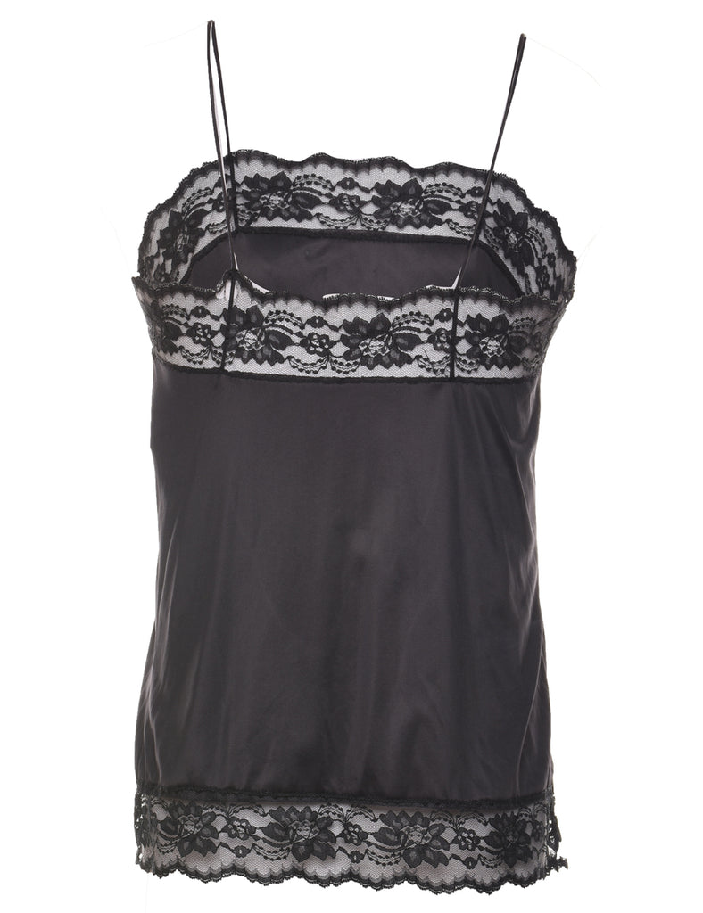 Black 1990s Lace Trim Camisole - S