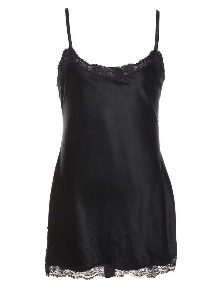 Black 1990s Lace Trim Slip Dress - S