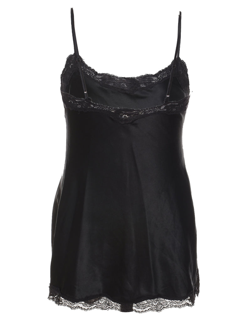 Black 1990s Lace Trim Slip Dress - S