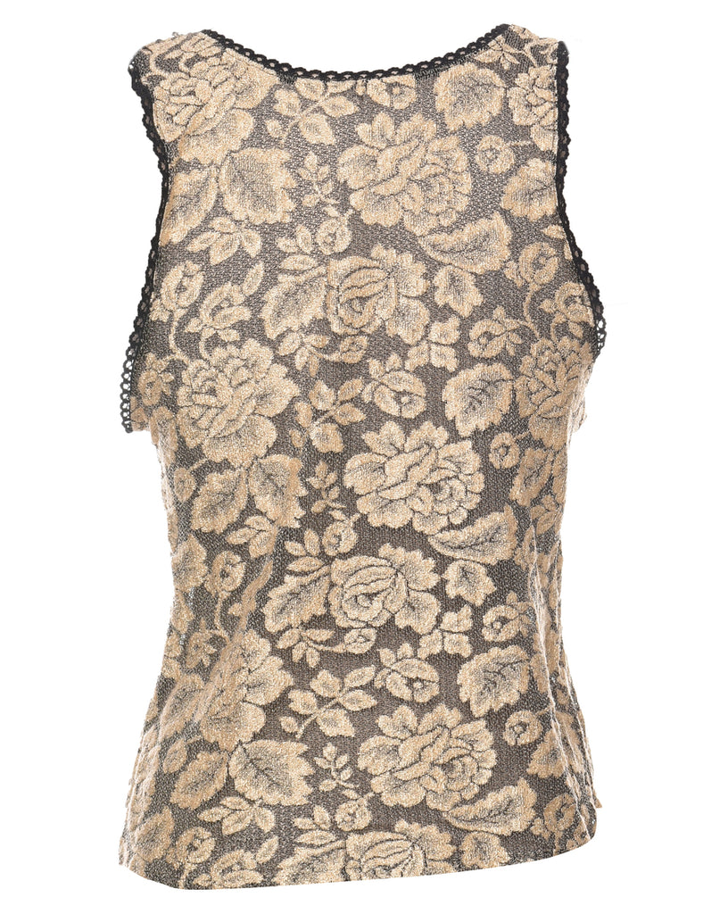 Black & Beige Floral Lace Top - S