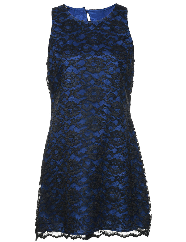 Black & Blue Lace Evening Dress - M