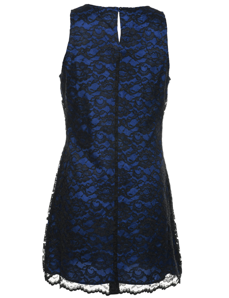 Black & Blue Lace Evening Dress - M