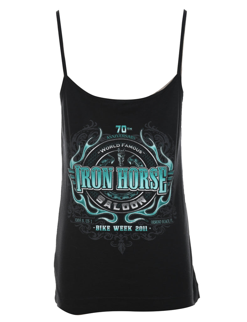 Black & Blue Strappy Iron Horse Saloon Printed Camisole - S