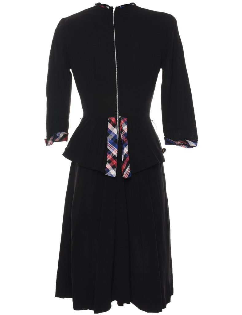 Black & Checked Bow Details 1960s Dress - M