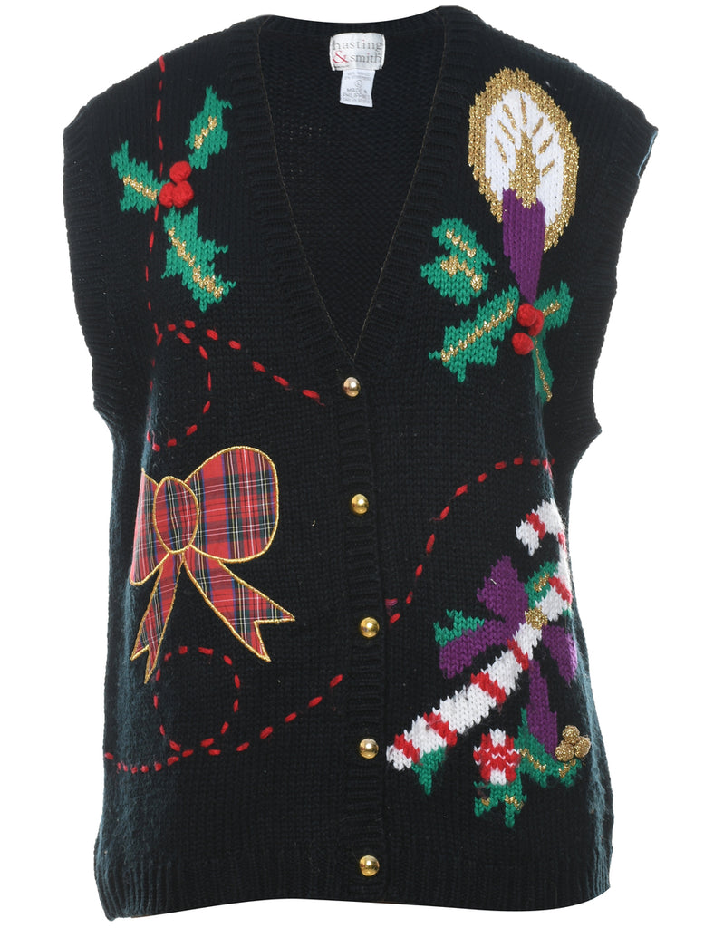 Black Christmas Sweater Vest - L