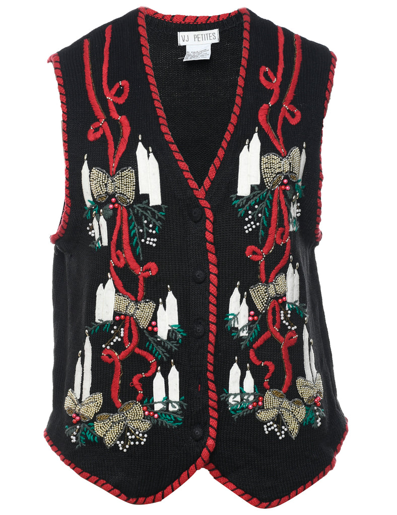 Black Christmas Sweater Vest - M