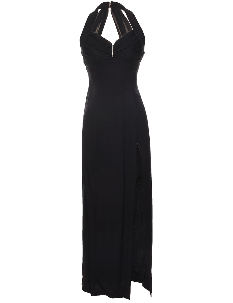 Black Classic Halterneck Diamanté Detail Evening Dress - S