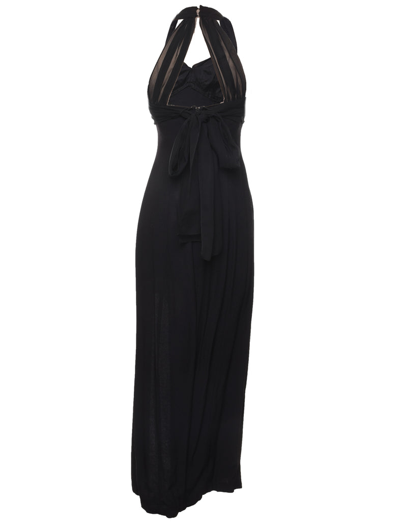 Black Classic Halterneck Diamanté Detail Evening Dress - S