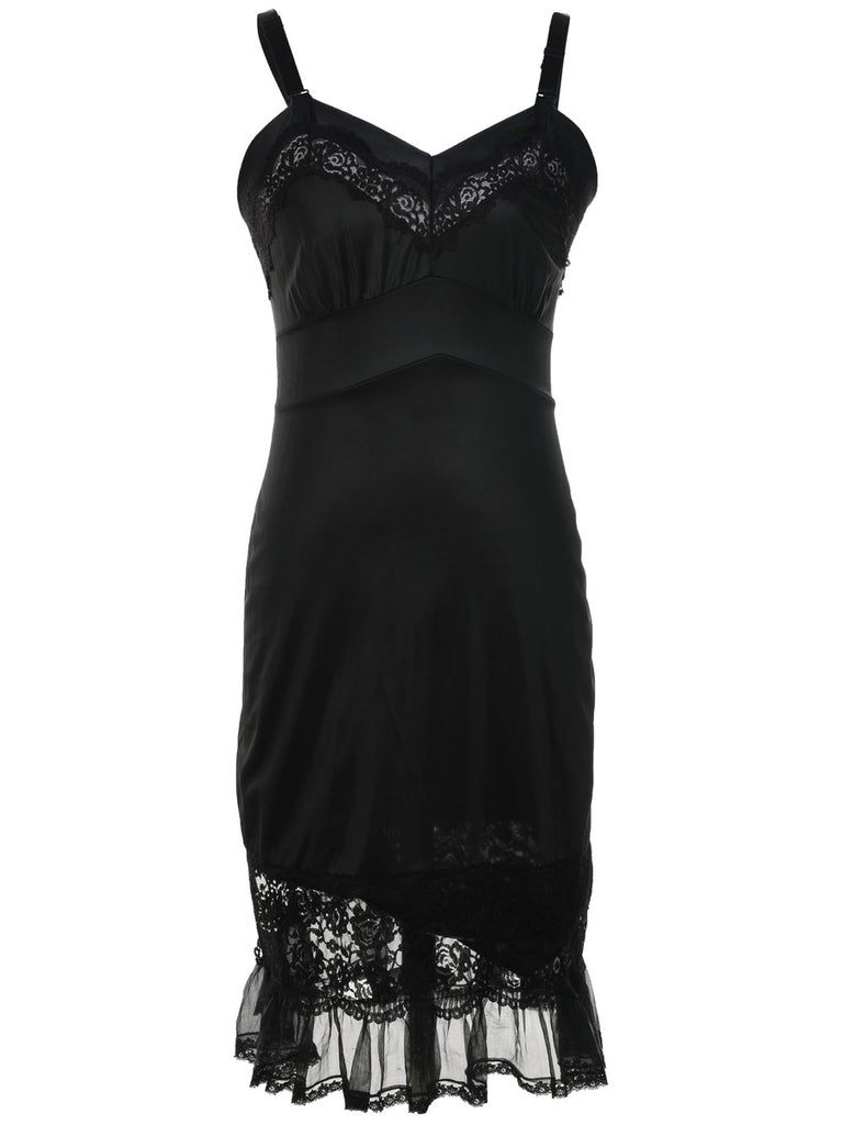 Black Classic Lace Trim Slip Dress - M