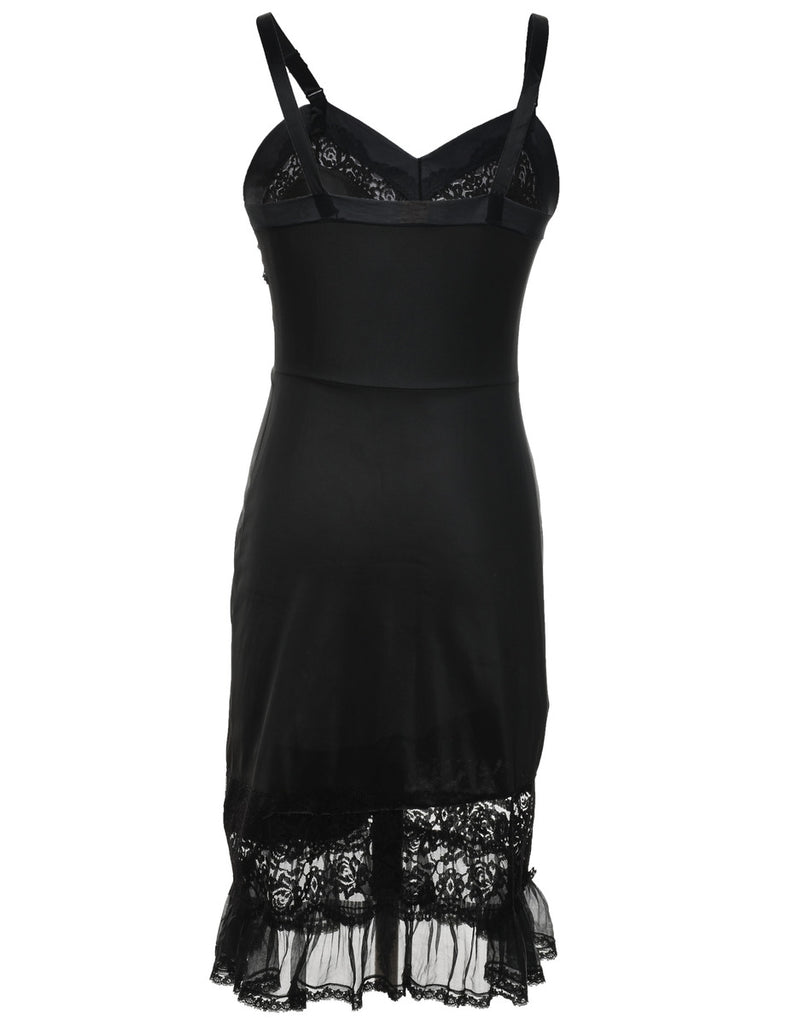 Black Classic Lace Trim Slip Dress - M