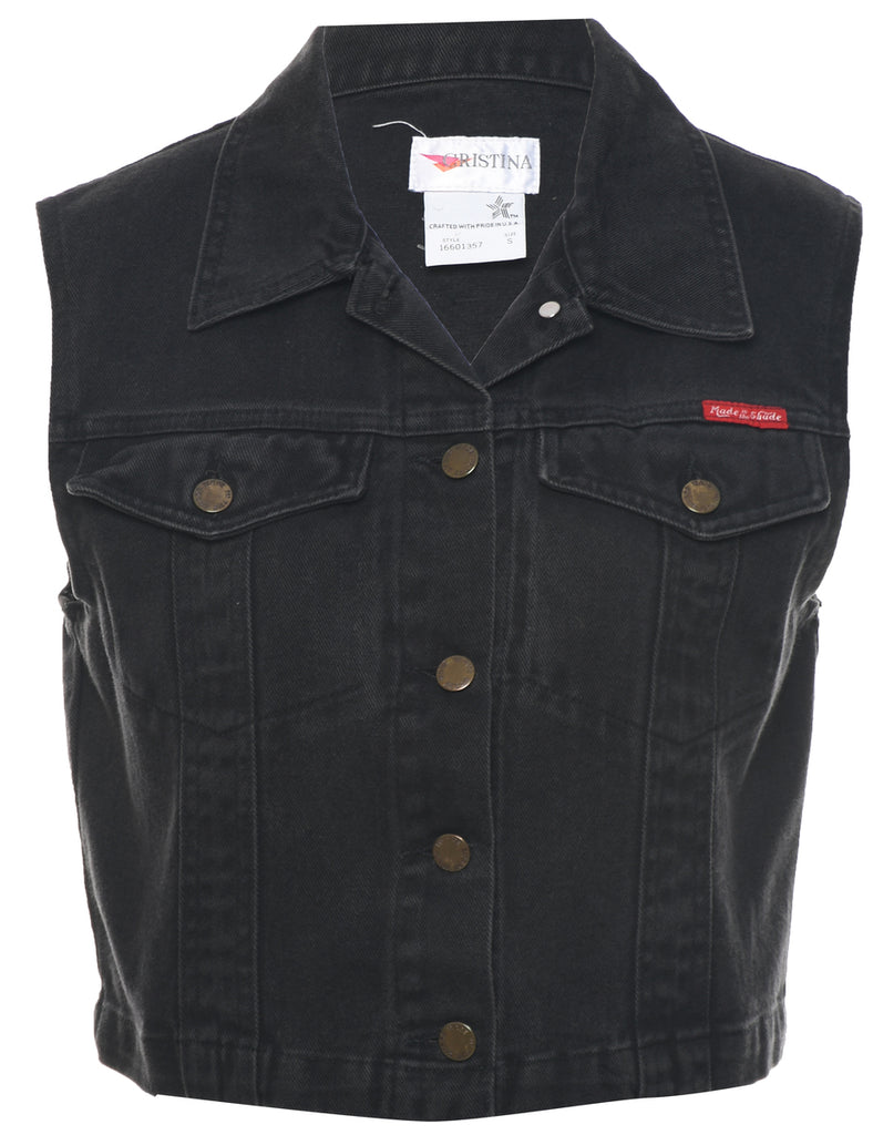 Black Denim Jacket Vest - S