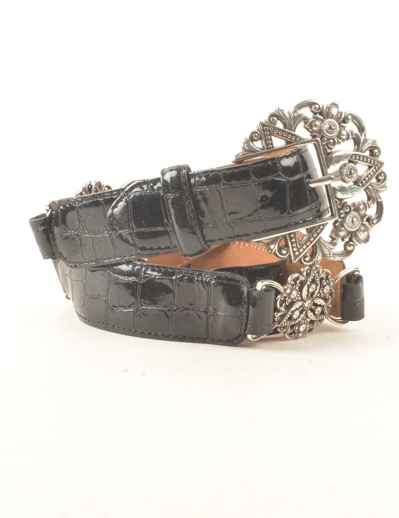 Black Embellished Studded Western Belt - L