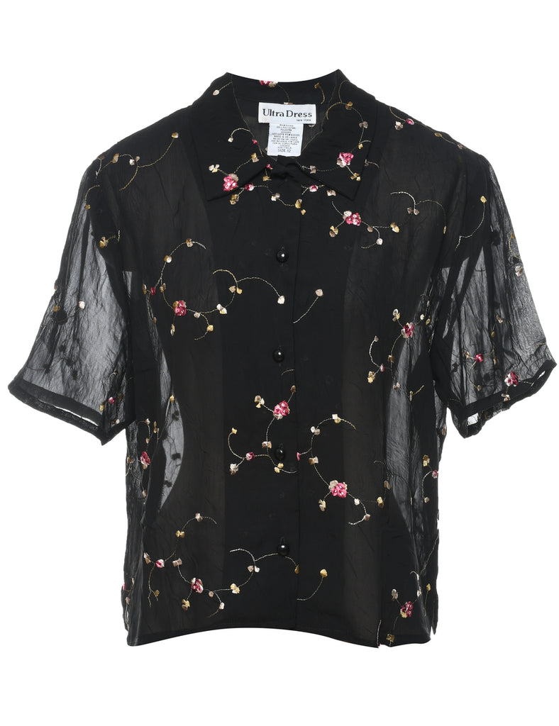 Black Embroidered Blouse - L