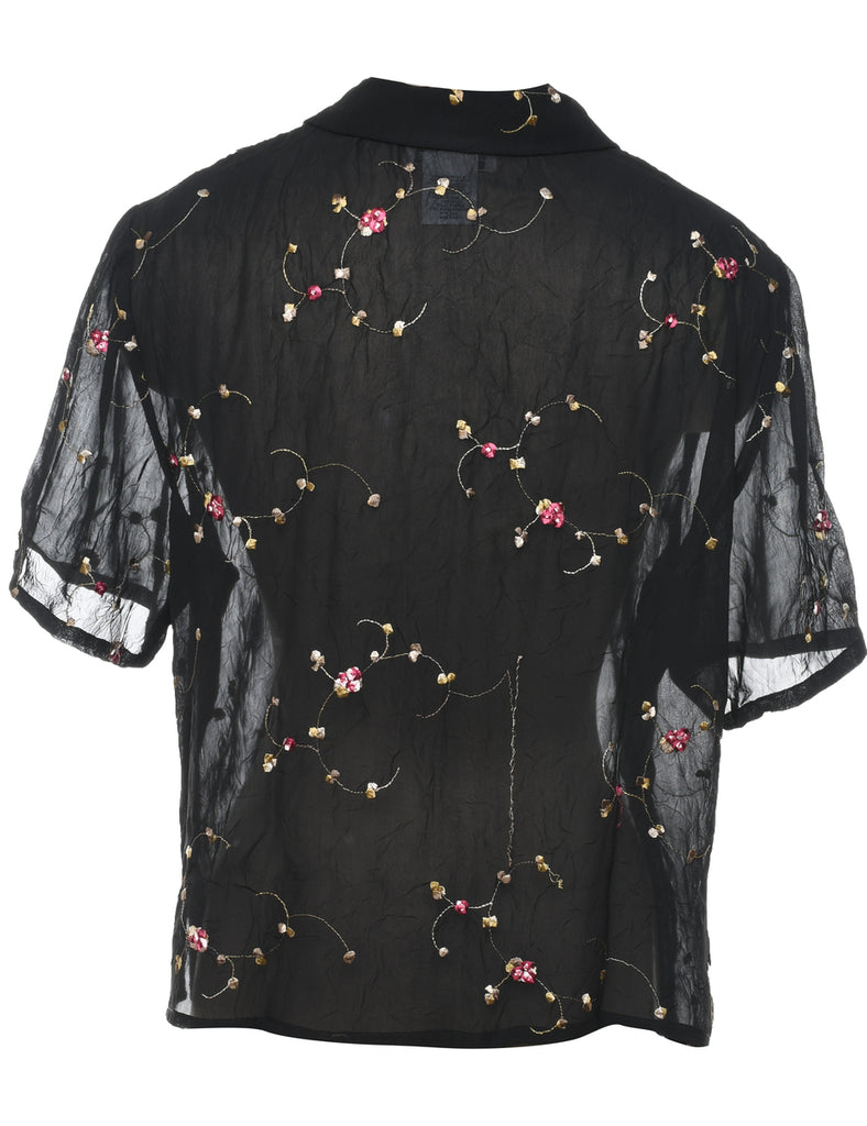 Black Embroidered Blouse - L