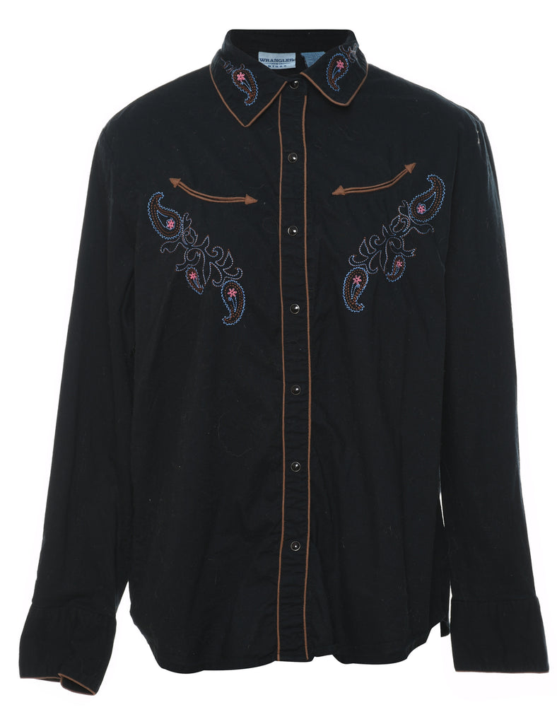 Black Embroidered Paisley Print Western Shirt - L