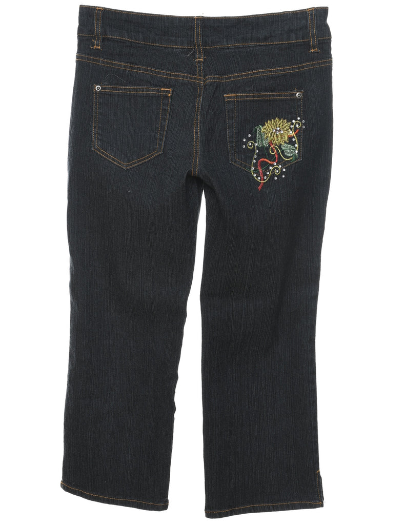 Black Embroidered Y2K Jeans - W28 L21