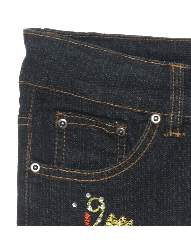 Black Embroidered Y2K Jeans - W28 L21