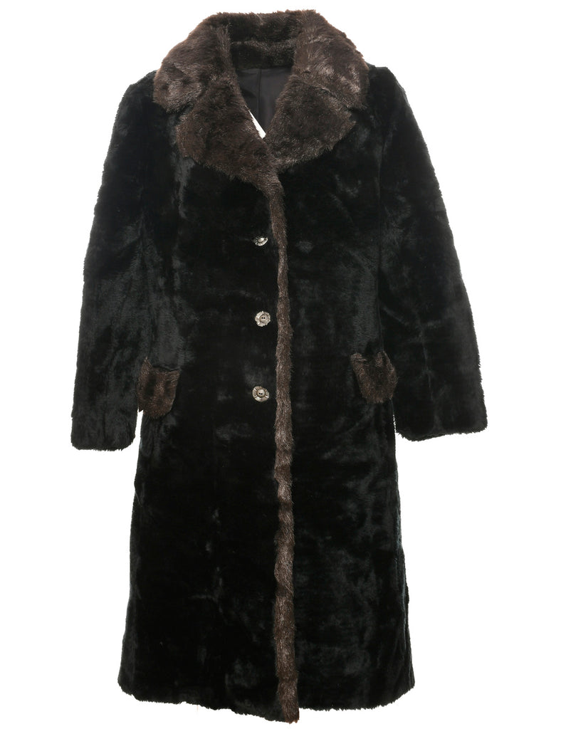 Black Faux Fur Coat - M