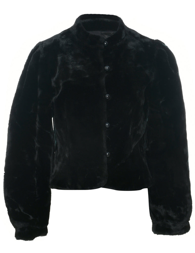 Black Faux Fur Coat - M