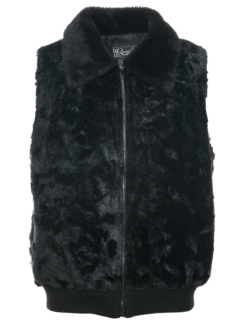 Black Faux Fur Jacket - L