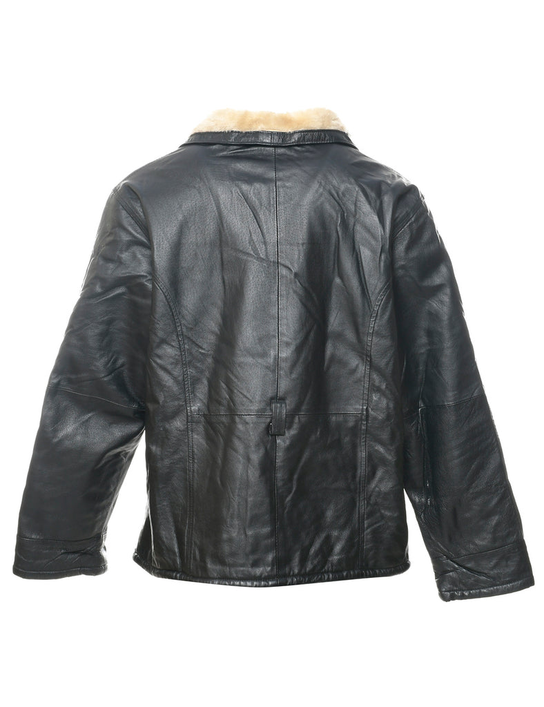 Black Faux Shearling Leather Jacket - M