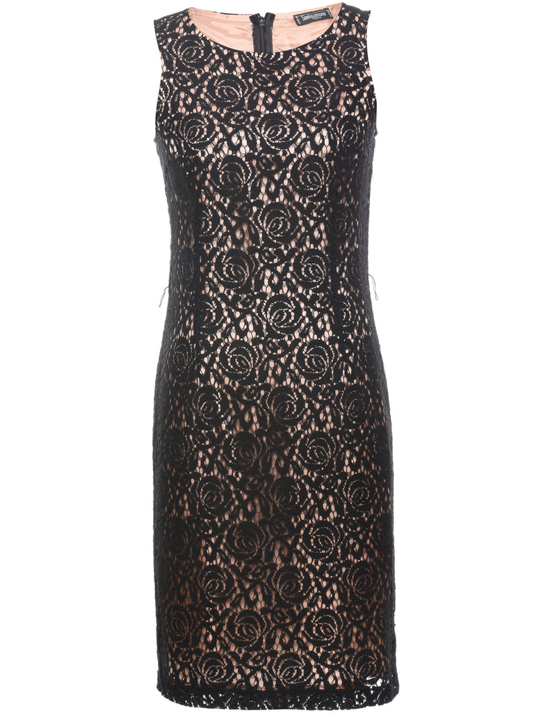 Black Floral Lace Evening Dress - S