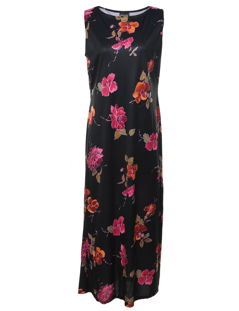 Black Floral Print Maxi Dress - M