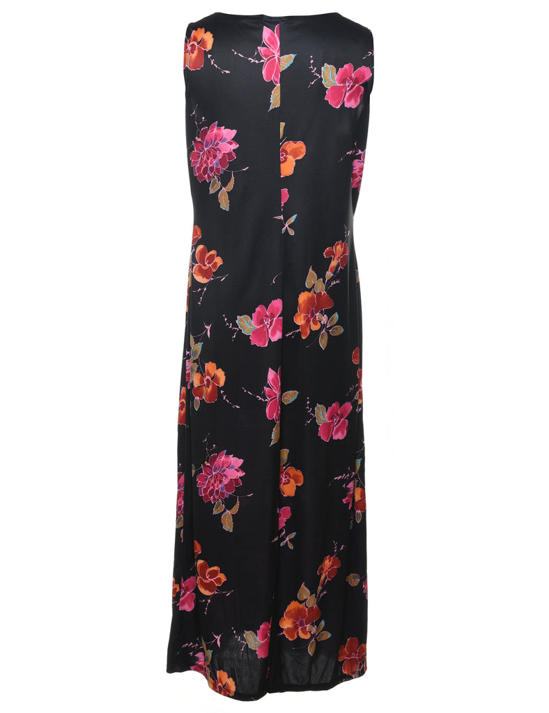 Black Floral Print Maxi Dress - M