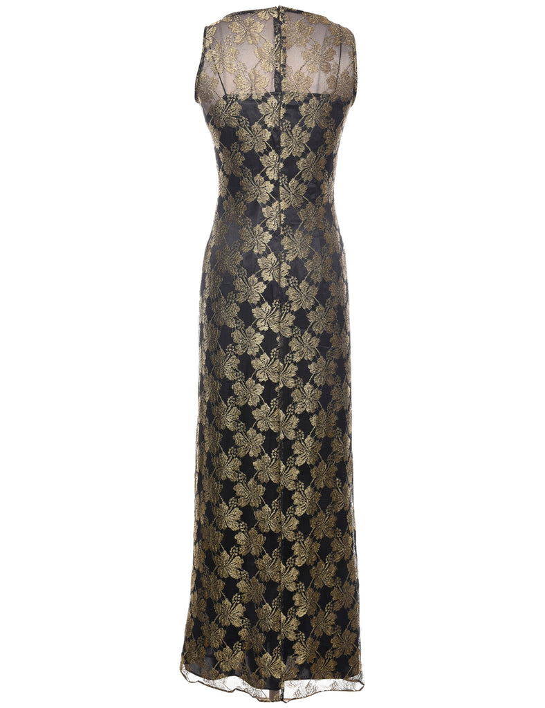 Black & Gold Metallic Lace Evening Dress - XS