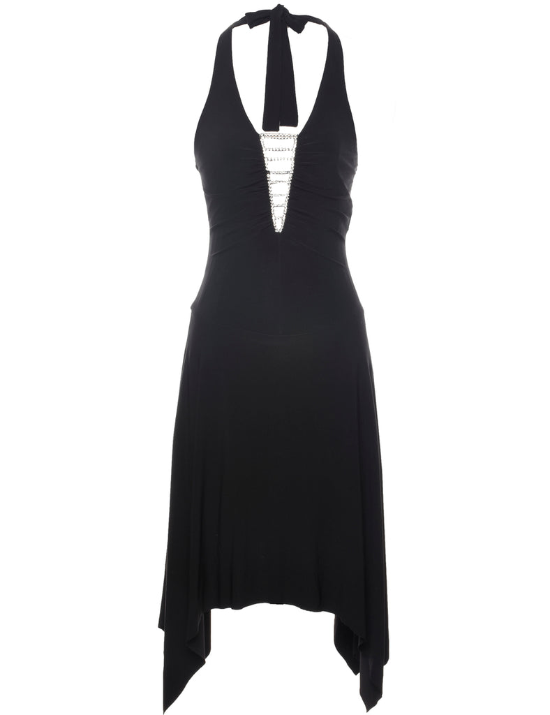 Black Halterneck Y2K Evening Dress - XS