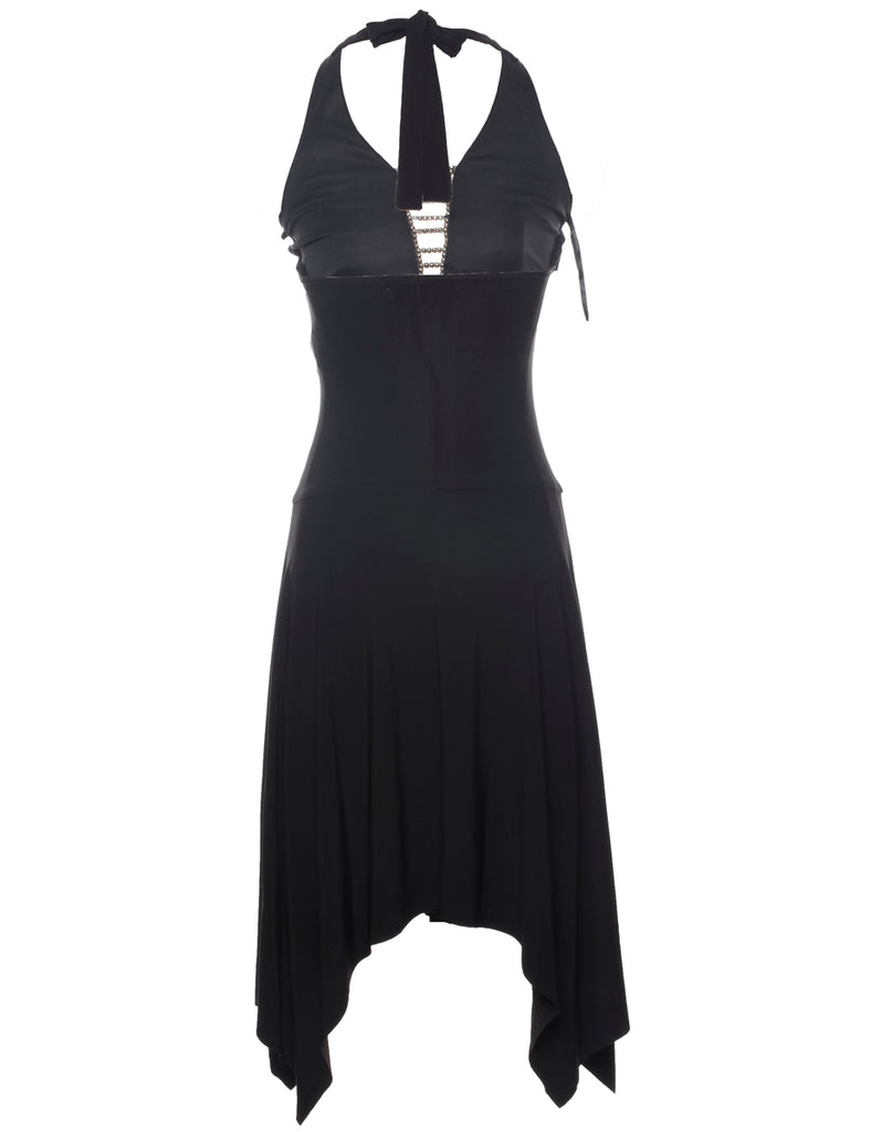 Black Halterneck Y2K Evening Dress - XS